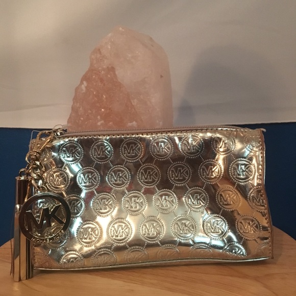 MICHAEL Michael Kors Handbags - MK Michael Kors Gold Metallic Logo Makeup Bag
